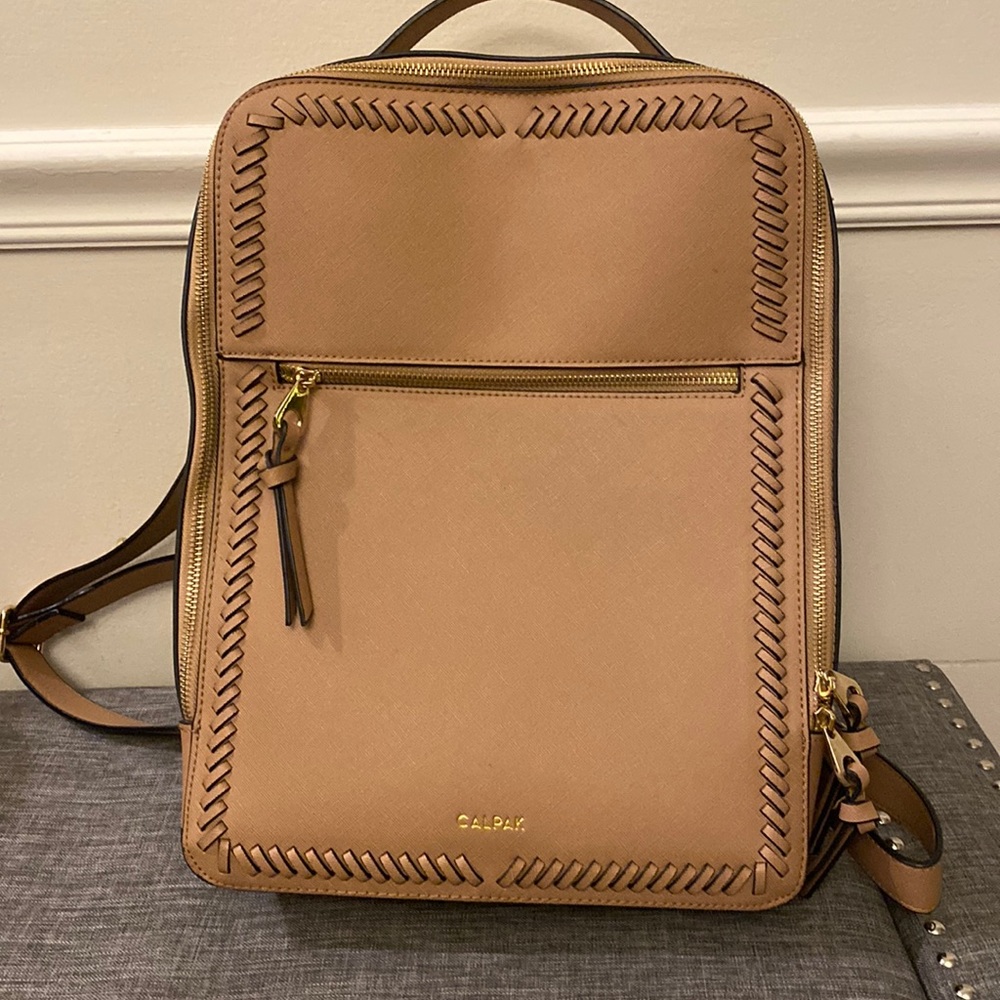 Calpak Tan Leather Backpack with Whipstitch Trim